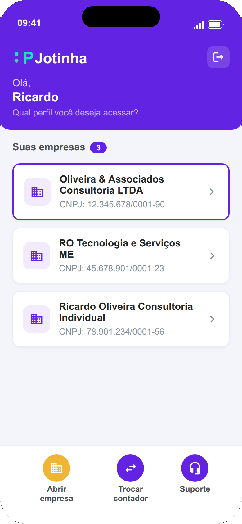 Tela de selecao de empresa