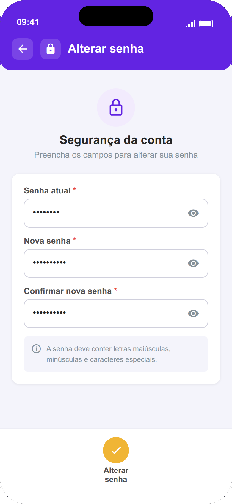 Tela de alteracao de senha